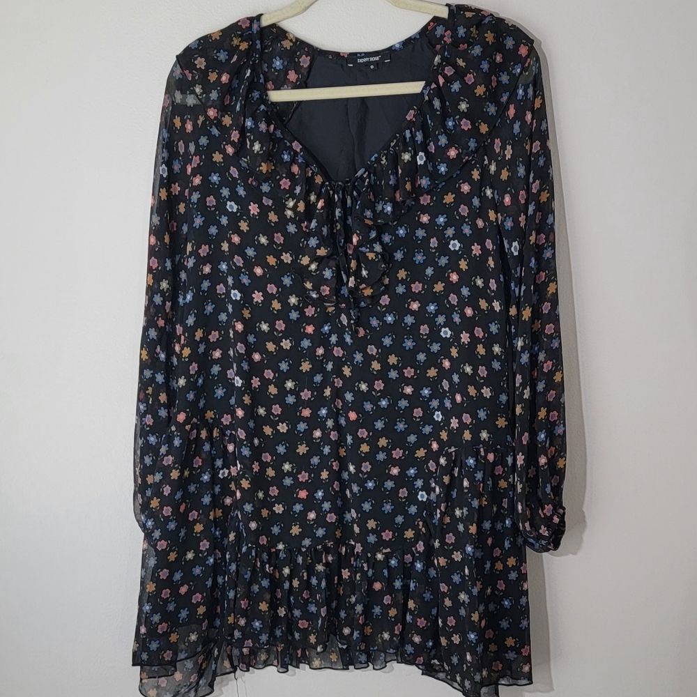 DENNY ROSE Elegant Floral Black Midi Dress SIZE S Made In Italy